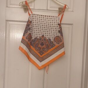 Silk-Look Orange Paisley Handkerchief Top with Spaghetti Straps L